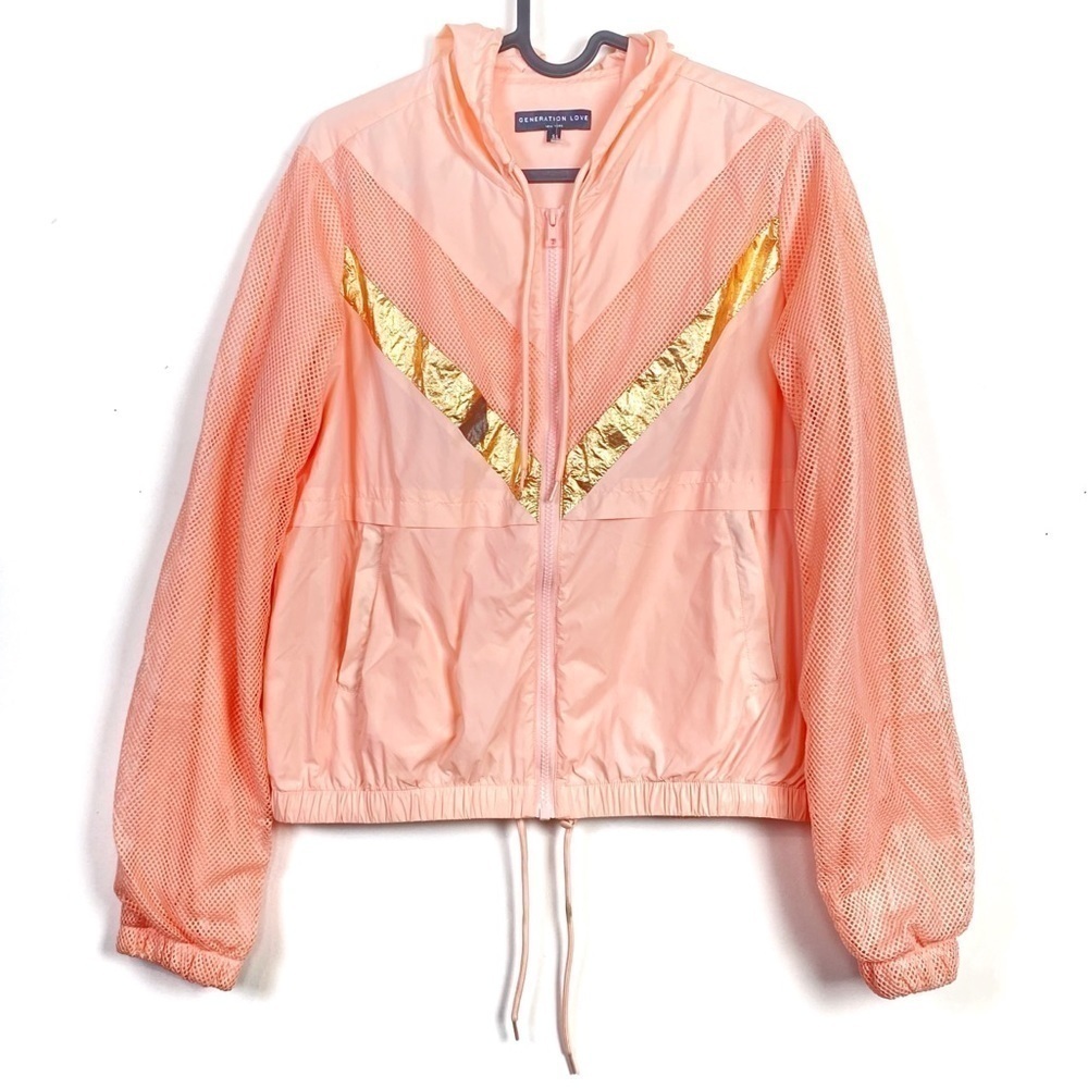 Generation Love Pink Quincy Chevron Windbreaker Size S Zipper Front Hoodie